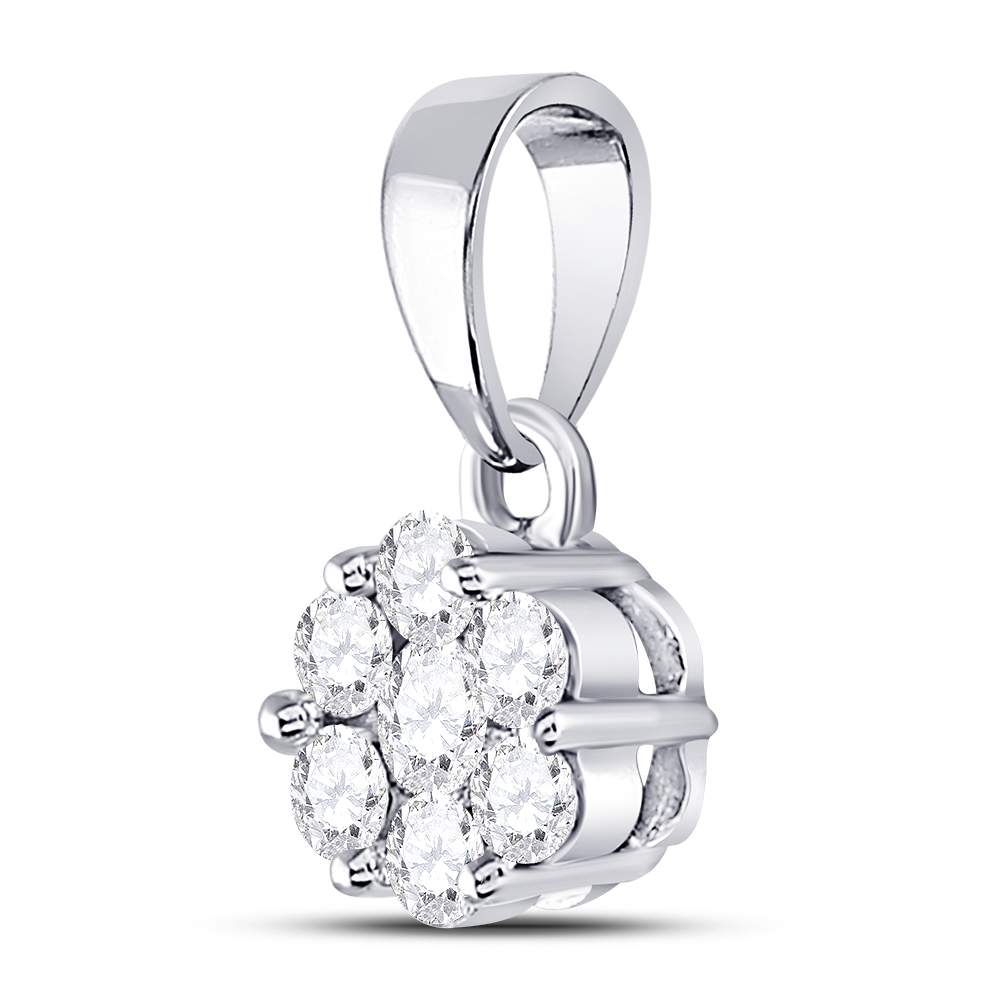 14K White Gold Round Diamond Womens Flower Cluster Pendant 1/2 Cttw - Splendid Jewellery
