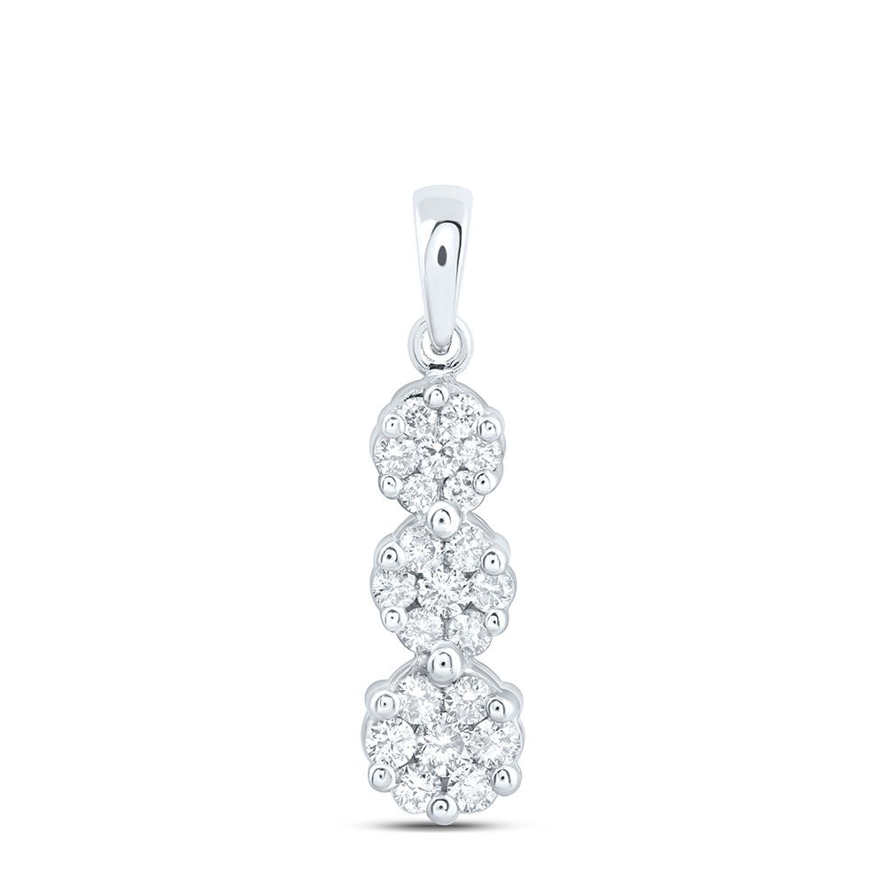 14K White Gold Round Diamond Womens Triple Flower Cluster Pendant 1/2 Cttw - Splendid Jewellery