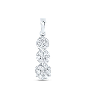 14K White Gold Round Diamond Womens Triple Flower Cluster Pendant 1/2 Cttw - Splendid Jewellery