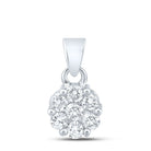 14K White Gold Round Diamond Womens Flower Cluster Pendant 1 Cttw - Splendid Jewellery