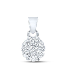 Load image into Gallery viewer, 14K White Gold Round Diamond Womens Flower Cluster Pendant 1 Cttw - Splendid Jewellery