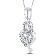 Load image into Gallery viewer, 10K White Gold Round Diamond Womens Heart Lock Key Dangle Pendant 1/10 Cttw - Splendid Jewellery