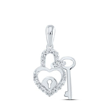 Load image into Gallery viewer, 10K White Gold Round Diamond Womens Heart Lock Key Dangle Pendant 1/10 Cttw - Splendid Jewellery