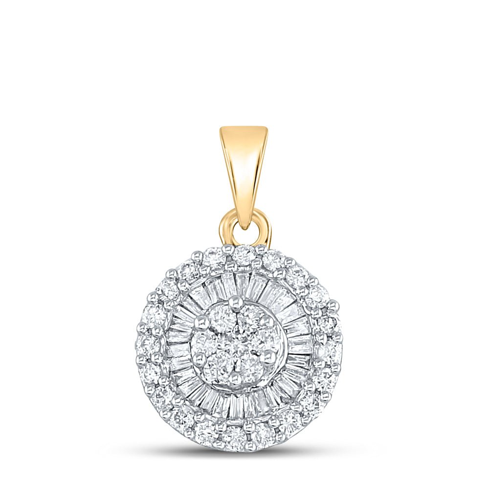 14K Yellow Gold Round Diamond Womens Framed Flower Cluster Pendant 5/8 Cttw - Splendid Jewellery
