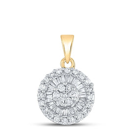 14K Yellow Gold Round Diamond Womens Framed Flower Cluster Pendant 5/8 Cttw - Splendid Jewellery
