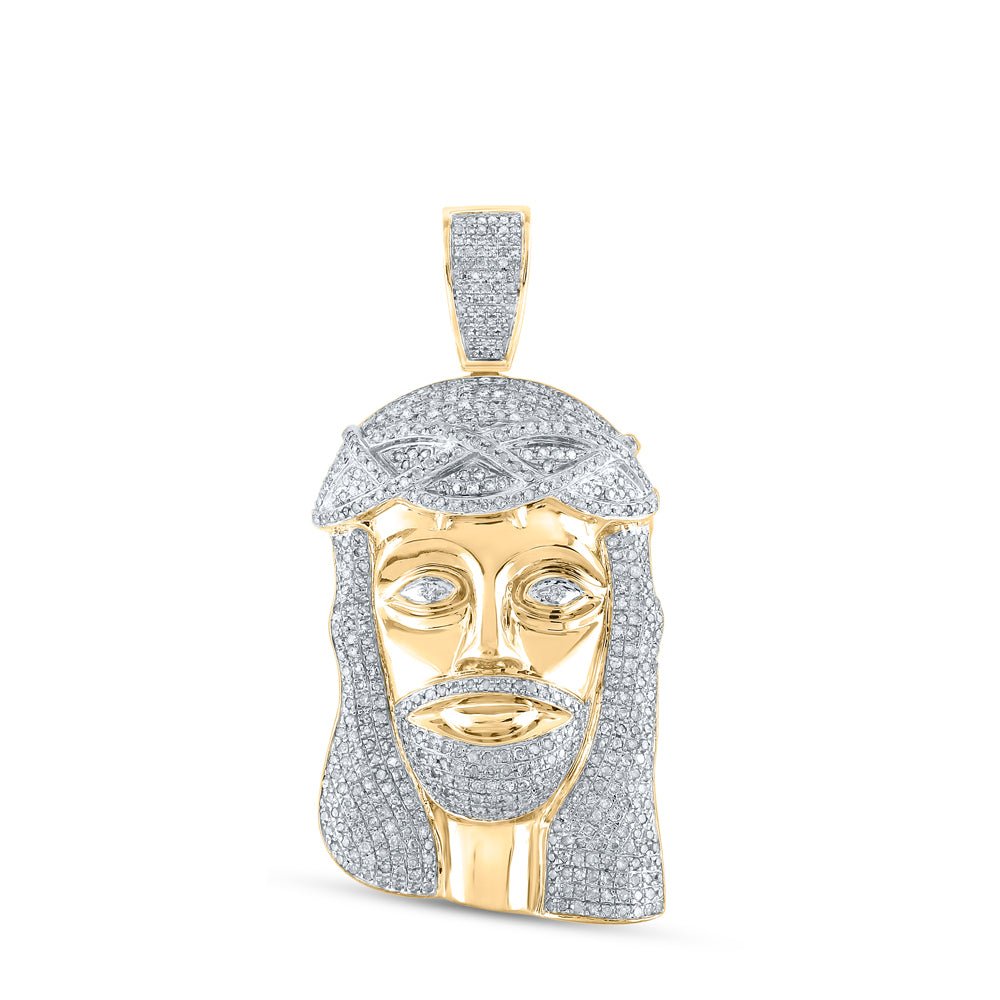 10K Yellow Gold Round Diamond Jesus Face Charm Pendant 3 Cttw - Splendid Jewellery