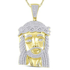 10K Yellow Gold Round Diamond Jesus Face Charm Pendant 1 5/8 Cttw - Splendid Jewellery