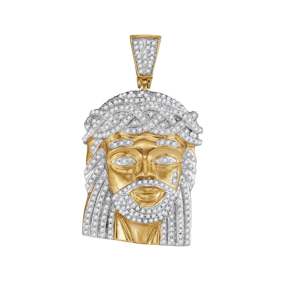 10K Yellow Gold Round Diamond Jesus Christ Messiah Charm Pendant 1 Cttw - Splendid Jewellery