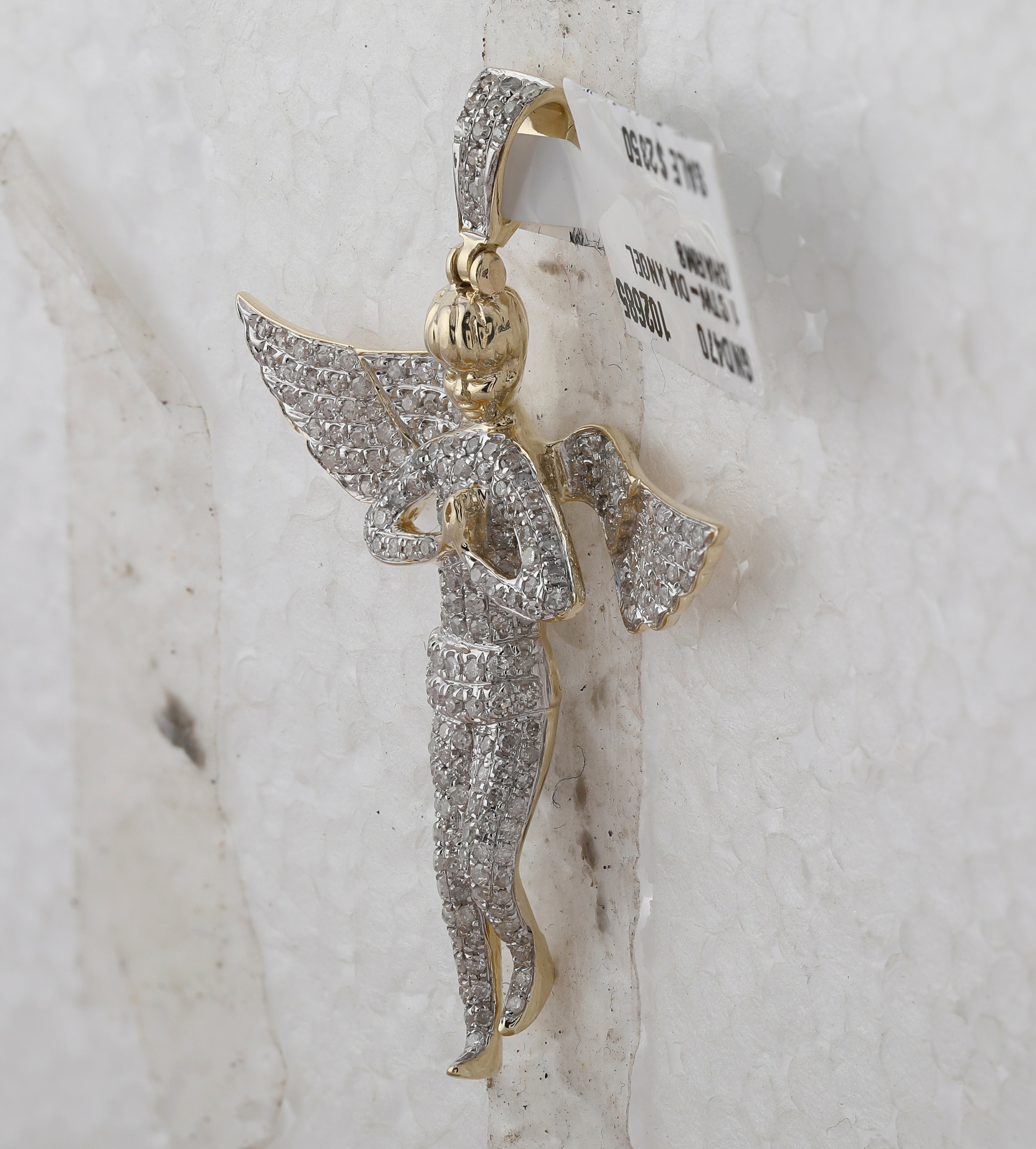 10K Yellow Gold Round Diamond Angel Wings Cherub Charm Pendant 1 Cttw - Splendid Jewellery