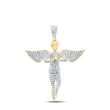 Load image into Gallery viewer, 10K Yellow Gold Round Diamond Angel Wings Cherub Charm Pendant 1 Cttw - Splendid Jewellery