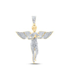 10K Yellow Gold Round Diamond Angel Wings Cherub Charm Pendant 1 Cttw - Splendid Jewellery