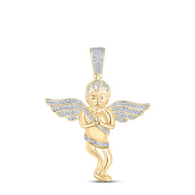 10K Yellow Gold Round Diamond Angel Wings Cherub Charm Pendant 1/2 Cttw - Splendid Jewellery