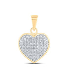10K Yellow Gold Round Diamond Womens Heart Cluster Pendant 1/10 Cttw - Splendid Jewellery