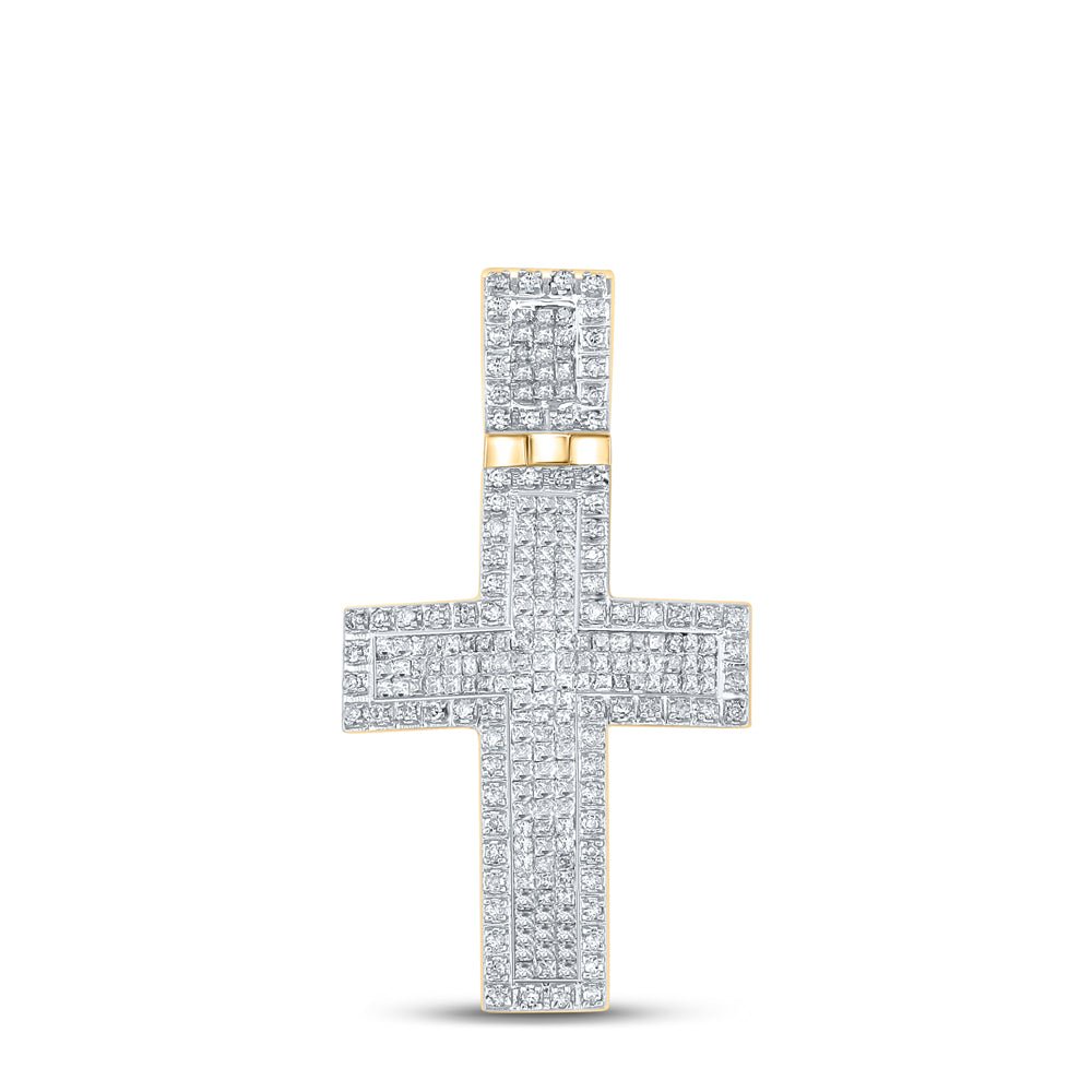 10K Yellow Gold Round Diamond Cross Charm Pendant 1 Cttw - Splendid Jewellery