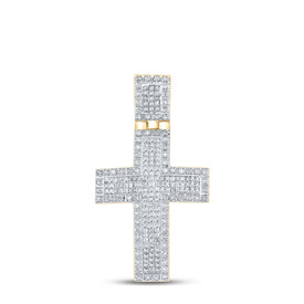 10K Yellow Gold Round Diamond Cross Charm Pendant 1 Cttw - Splendid Jewellery