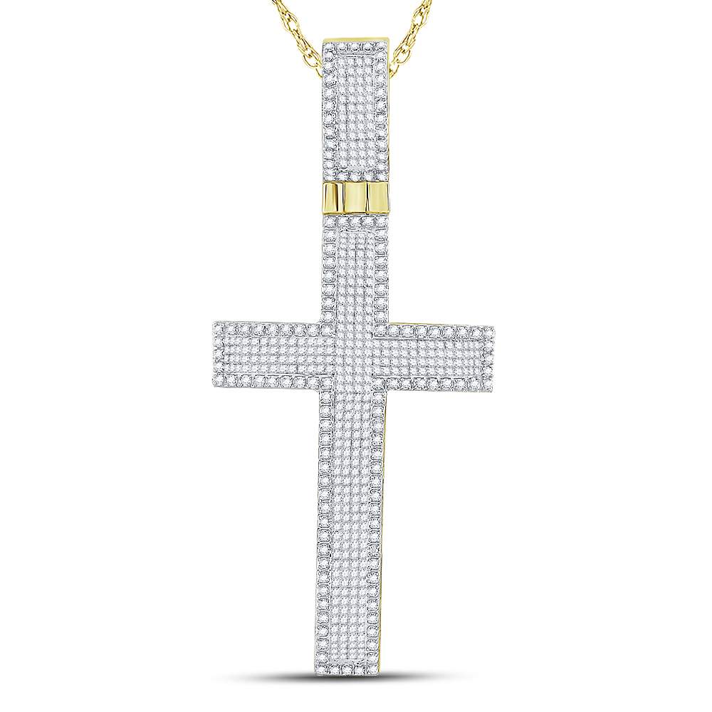 10K Yellow Gold Princess Diamond Cross - Charm Pendant 2 1/2 Cttw - Splendid Jewellery