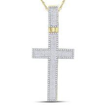 Load image into Gallery viewer, 10K Yellow Gold Princess Diamond Cross - Charm Pendant 2 1/2 Cttw - Splendid Jewellery