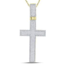 10K Yellow Gold Princess Diamond Cross - Charm Pendant 2 1/2 Cttw - Splendid Jewellery