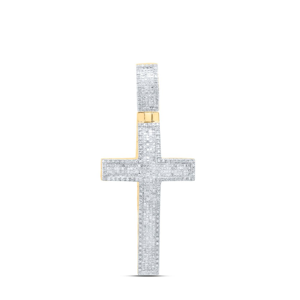 10K Yellow Gold Princess Diamond Cross - Charm Pendant 2 1/2 Cttw - Splendid Jewellery