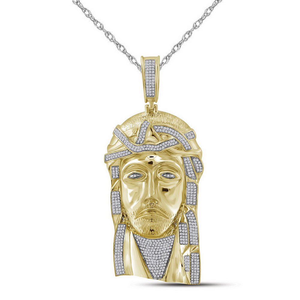 10K Yellow Gold Round Diamond Jesus Christ Messiah - Charm Pendant 1 5/8 Cttw - Splendid Jewellery