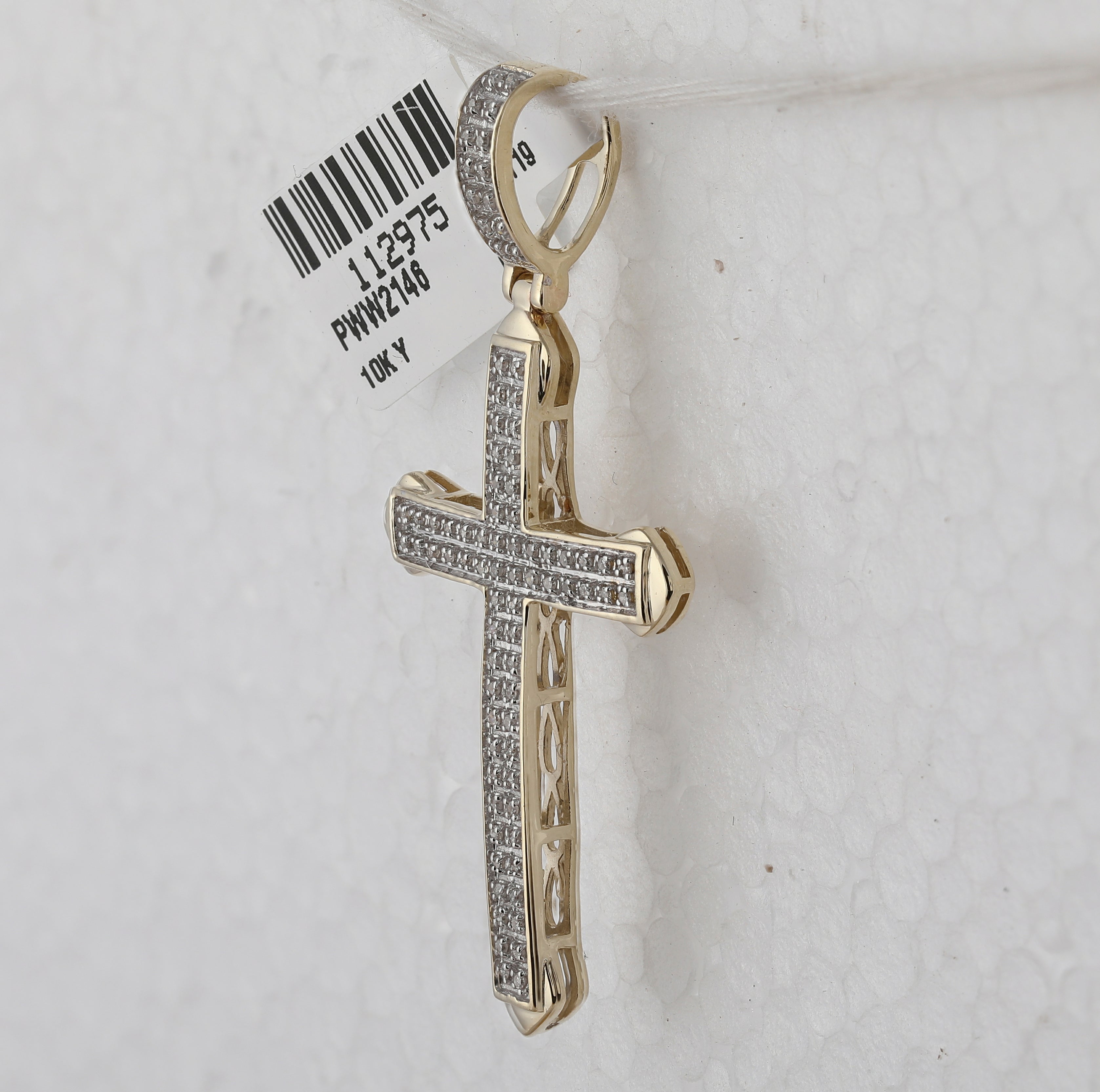 10K Yellow Gold Round Diamond Cross Charm Pendant 1/4 Cttw - Splendid Jewellery