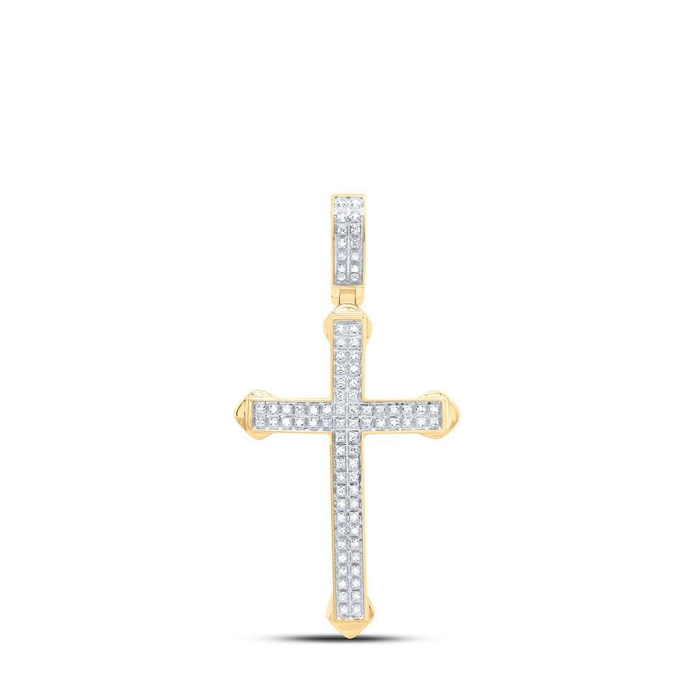 10K Yellow Gold Round Diamond Cross Charm Pendant 1/4 Cttw - Splendid Jewellery