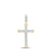 Load image into Gallery viewer, 10K Yellow Gold Round Diamond Cross Charm Pendant 1/4 Cttw - Splendid Jewellery