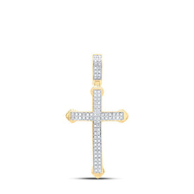 10K Yellow Gold Round Diamond Cross Charm Pendant 1/4 Cttw - Splendid Jewellery