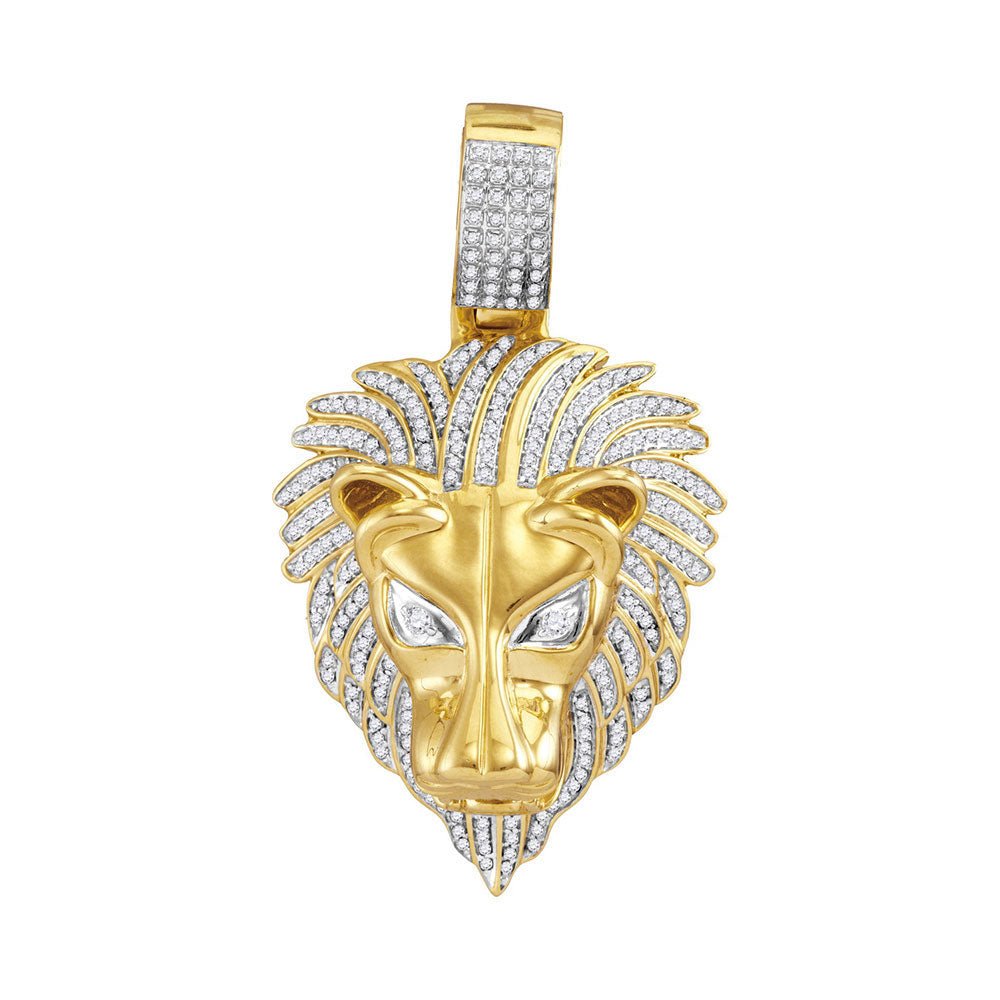 10K Yellow Gold Round Diamond Lion Head Animal Charm Pendant 7/8 Cttw - Splendid Jewellery