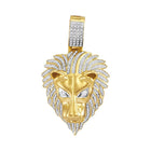 10K Yellow Gold Round Diamond Lion Head Animal Charm Pendant 7/8 Cttw - Splendid Jewellery