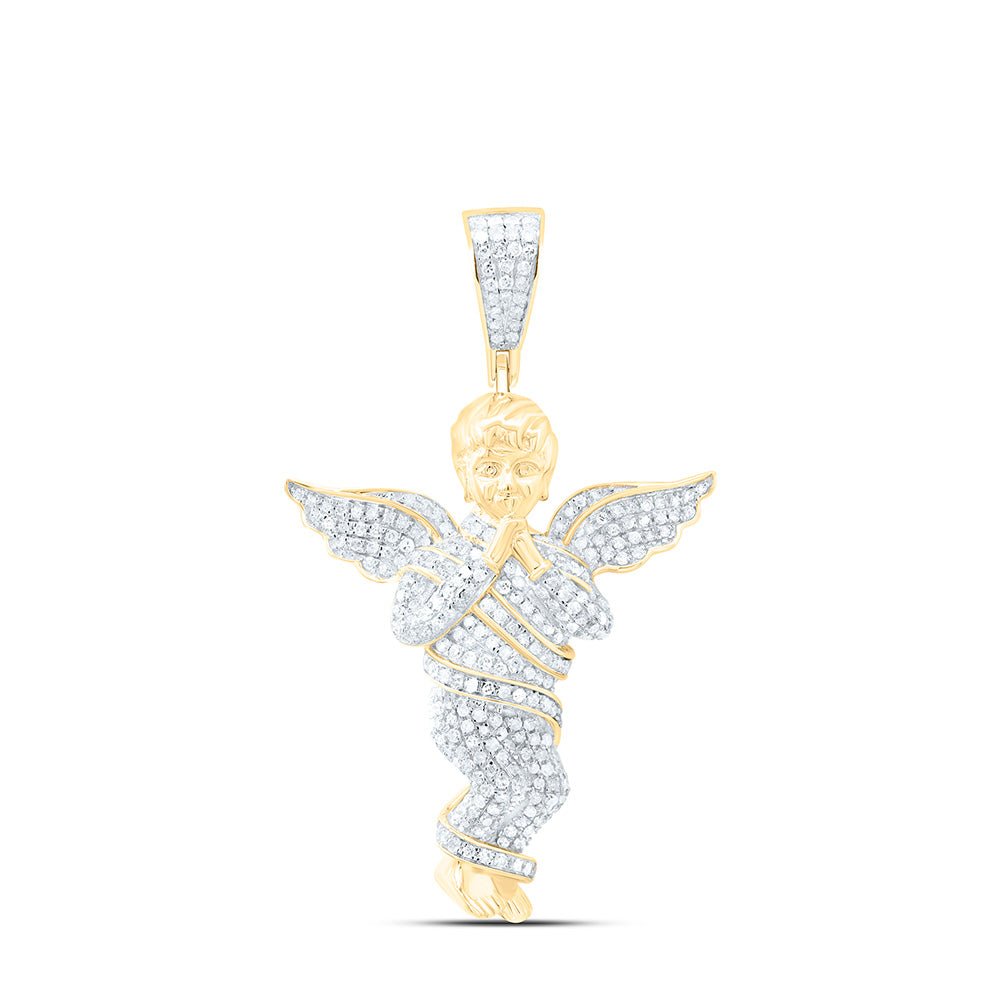 10K Yellow Gold Round Diamond Praying Angel Wings Charm Pendant 7/8 Cttw - Splendid Jewellery