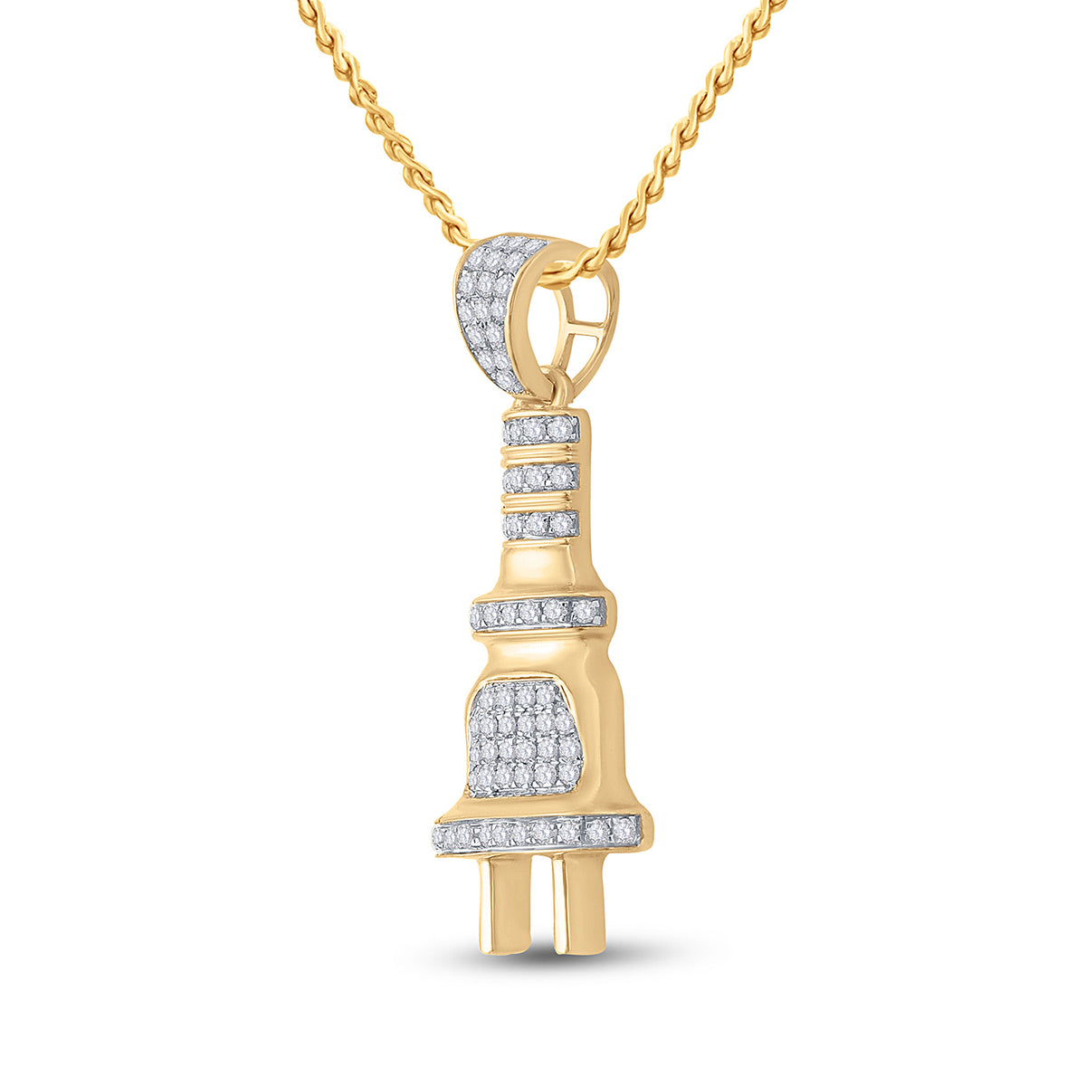 10K Yellow Gold Round Diamond Power Plug Charm Pendant 1/5 Cttw - Splendid Jewellery