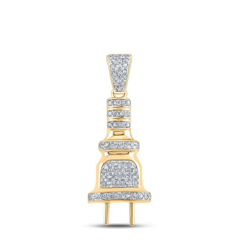 10K Yellow Gold Round Diamond Power Plug Charm Pendant 1/5 Cttw - Splendid Jewellery