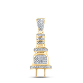 10K Yellow Gold Round Diamond Power Plug Charm Pendant 1/5 Cttw - Splendid Jewellery