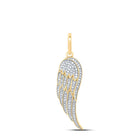 10K Yellow Gold Round Diamond Feather Wing Cluster Charm Pendant 1/3 Cttw - Splendid Jewellery