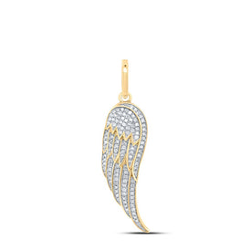 10K Yellow Gold Round Diamond Feather Wing Cluster Charm Pendant 1/3 Cttw - Splendid Jewellery
