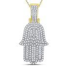 10K Yellow Gold Round Diamond Hamsa Hand Charm Pendant 1/2 Cttw - Splendid Jewellery