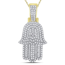 Load image into Gallery viewer, 10K Yellow Gold Round Diamond Hamsa Hand Charm Pendant 1/2 Cttw - Splendid Jewellery