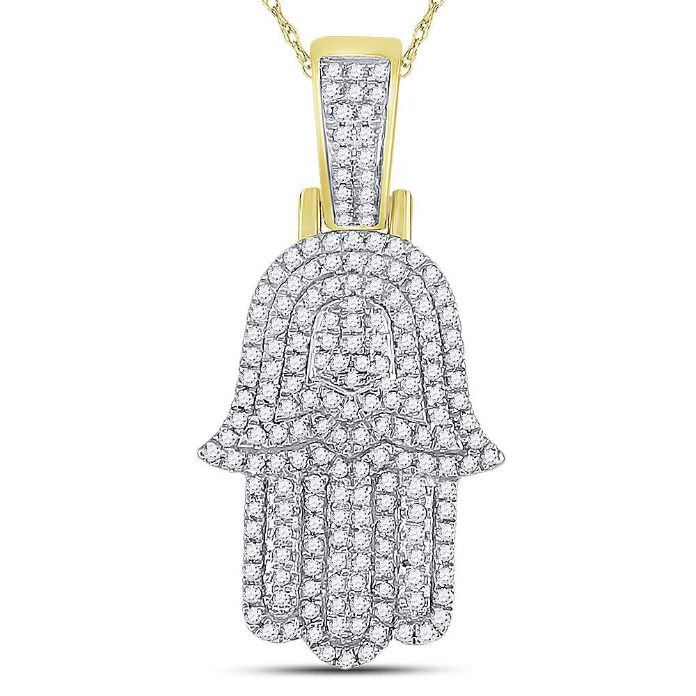 10K Yellow Gold Round Diamond Hamsa Hand Charm Pendant 1/2 Cttw - Splendid Jewellery