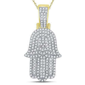 10K Yellow Gold Round Diamond Hamsa Hand Charm Pendant 1/2 Cttw - Splendid Jewellery