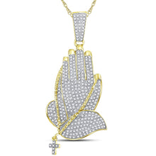 Load image into Gallery viewer, 10K Yellow Gold Round Diamond Praying Hands Rosary Charm Pendant 7/8 Cttw - Splendid Jewellery
