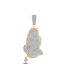 10K Yellow Gold Round Diamond Praying Hands Rosary Charm Pendant 7/8 Cttw - Splendid Jewellery