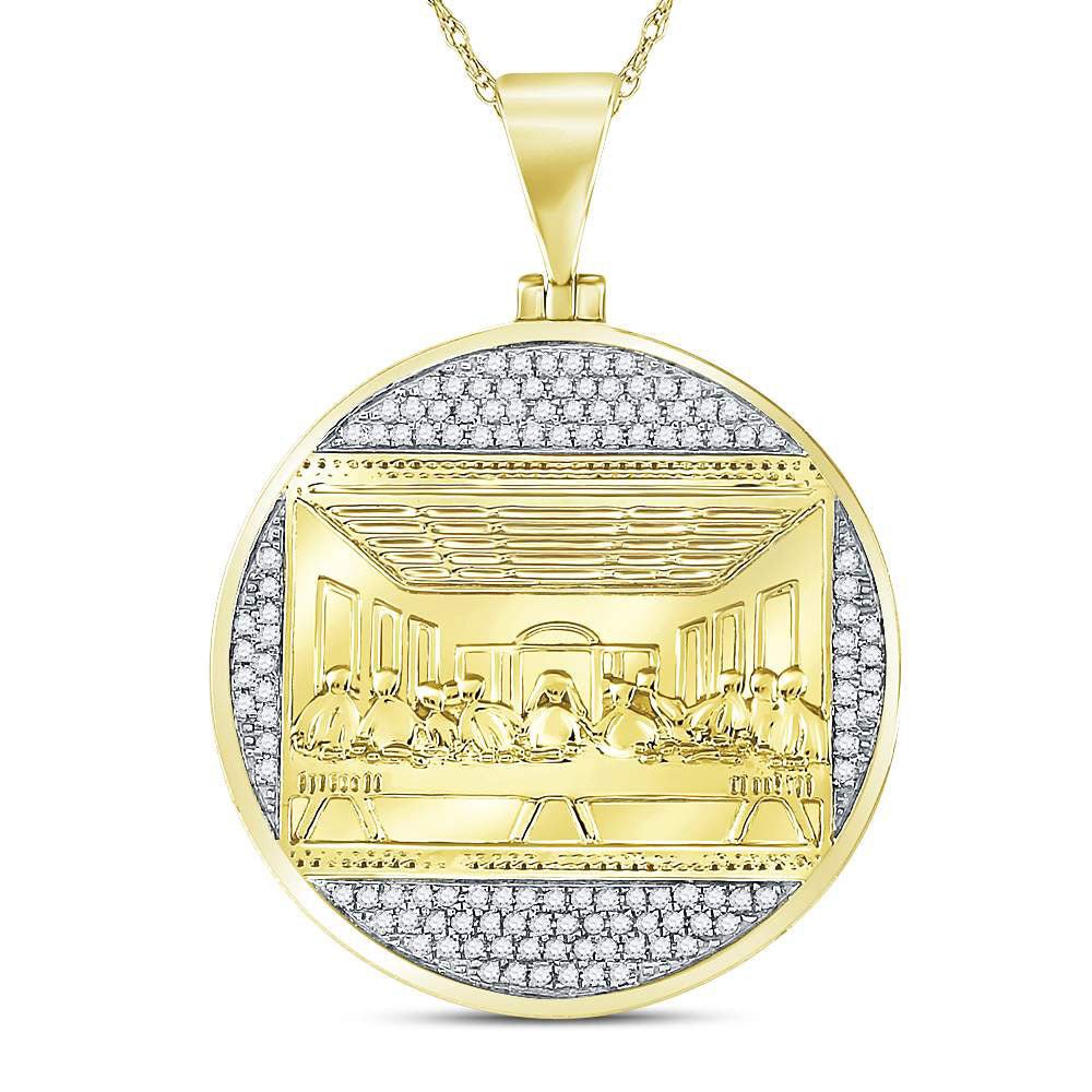 10K Yellow Gold Round Diamond Last Supper Religious Charm Pendant 1/2 Cttw - Splendid Jewellery