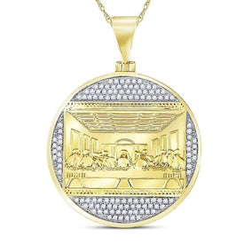 10K Yellow Gold Round Diamond Last Supper Religious Charm Pendant 1/2 Cttw - Splendid Jewellery