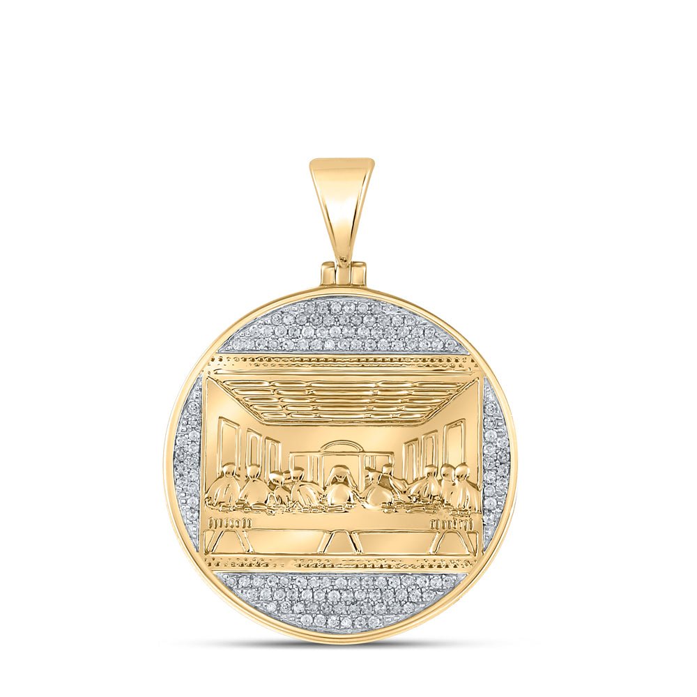10K Yellow Gold Round Diamond Last Supper Religious Charm Pendant 1/2 Cttw - Splendid Jewellery