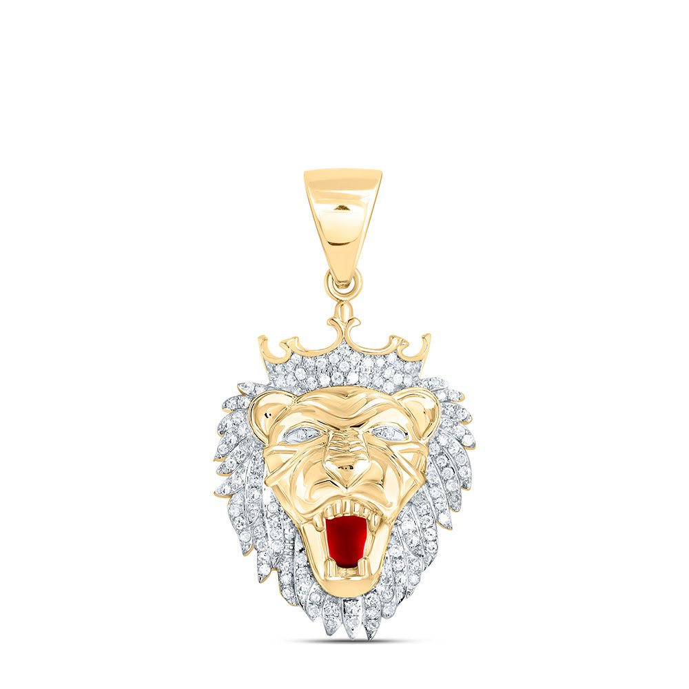 10K Yellow Gold Round Diamond King Lion Crown Charm Pendant 1 Cttw - Splendid Jewellery