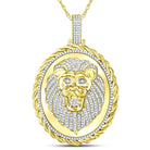 10K Yellow Gold Round Diamond Oval Lion Face Rope Charm Pendant 1 Cttw - Splendid Jewellery