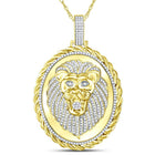 10K Yellow Gold Round Diamond Oval Lion Face Rope Charm Pendant 1 Cttw - Splendid Jewellery