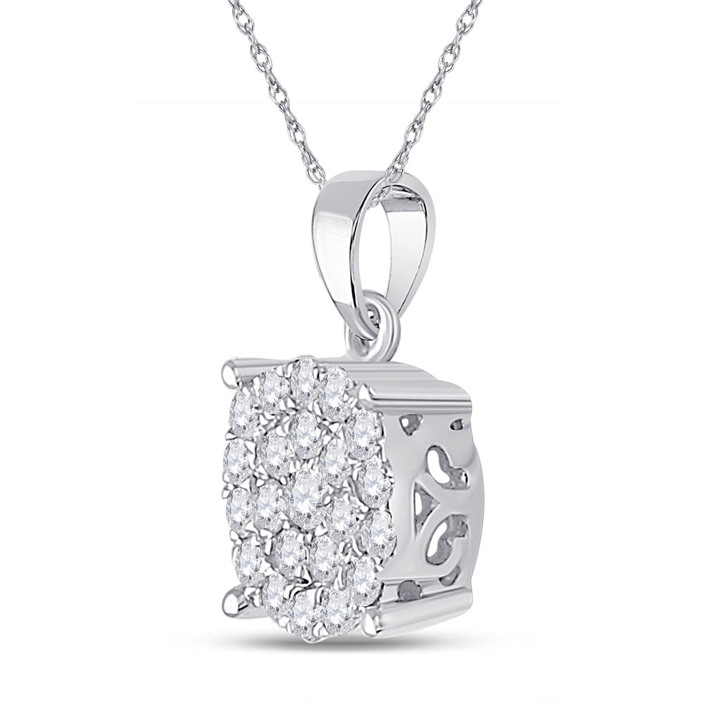 10K White Gold Round Diamond Womens Circle Cluster Pendant 1/2 Cttw - Splendid Jewellery