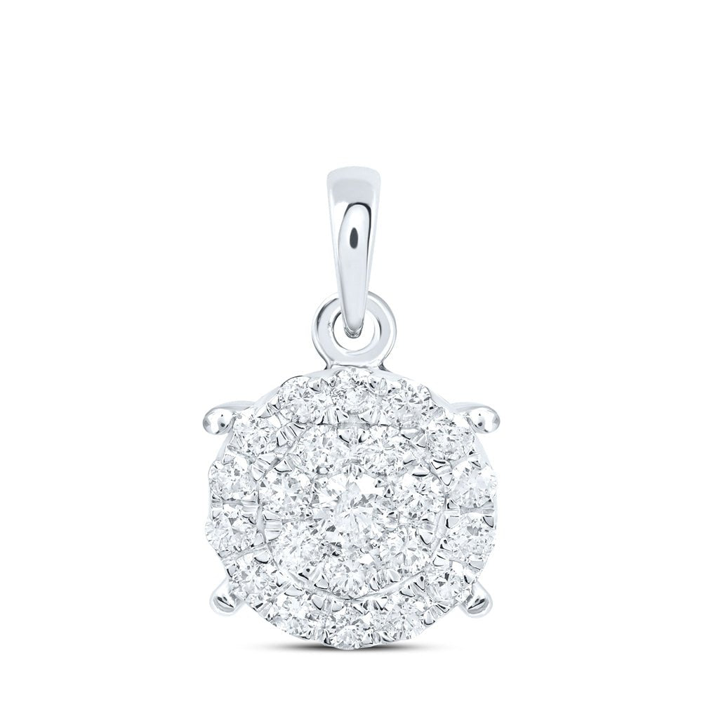 10K White Gold Round Diamond Womens Circle Cluster Pendant 1/2 Cttw - Splendid Jewellery
